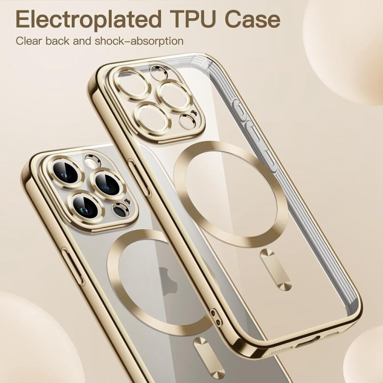 For iPhone 16 Pro Max Transparent Electroplated Magsafe Magnetic TPU Phone Case(Gold) - iPhone 16 Pro Max Cases by buy2fix | Online Shopping UK | buy2fix