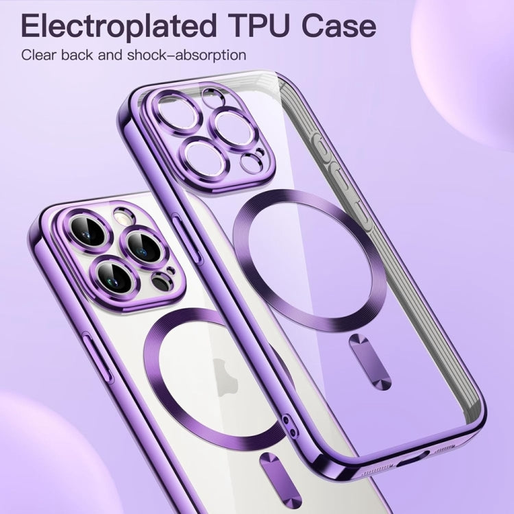 For iPhone 16 Pro Transparent Electroplated Magsafe Magnetic TPU Phone Case(Purple) - iPhone 16 Pro Cases by buy2fix | Online Shopping UK | buy2fix