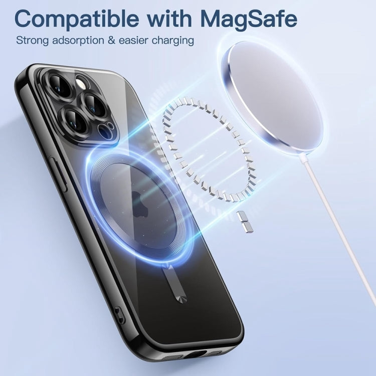 For iPhone 16 Transparent Electroplated Magsafe Magnetic TPU Phone Case(Black) - iPhone 16 Cases by buy2fix | Online Shopping UK | buy2fix