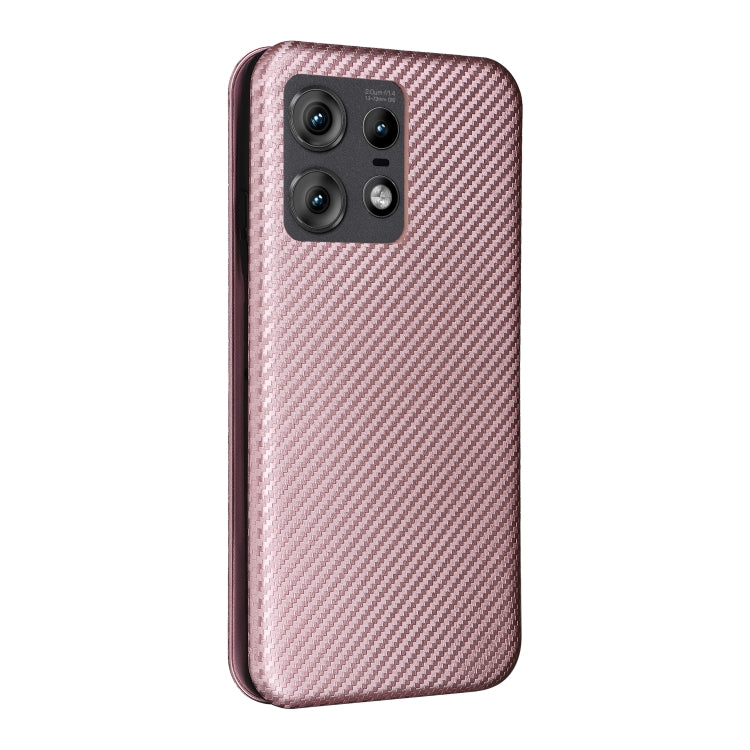 For Motorola Edge 50 Pro Carbon Fiber Texture Flip Leather Phone Case(Pink) - Motorola Cases by buy2fix | Online Shopping UK | buy2fix