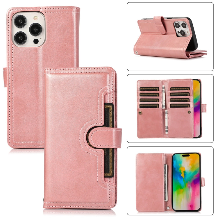 For iPhone 16 Pro Max Wristband Card Slot Leather Phone Case(Rose Gold) - iPhone 16 Pro Max Cases by buy2fix | Online Shopping UK | buy2fix