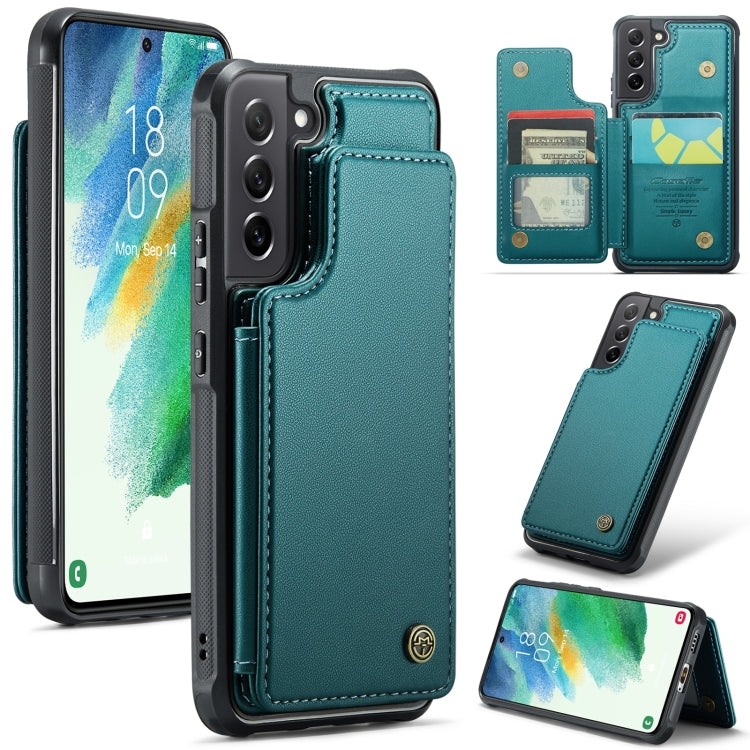 For Samsung Galaxy S21 FE 5G CaseMe C22 Card Slots Holder RFID Anti-theft Phone Case(Blue Green) - Galaxy Phone Cases by CaseMe | Online Shopping UK | buy2fix