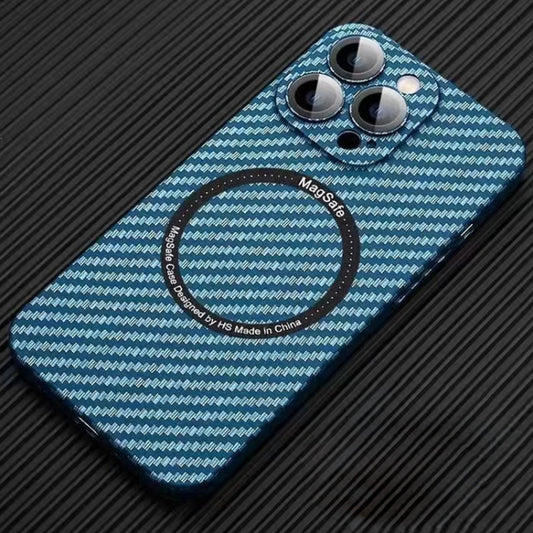 For iPhone 12 Pro Max MagSafe Magnetic PC Carbon Fiber Phone Case with Lens Film(Blue) - iPhone 12 Pro Max Cases by buy2fix | Online Shopping UK | buy2fix