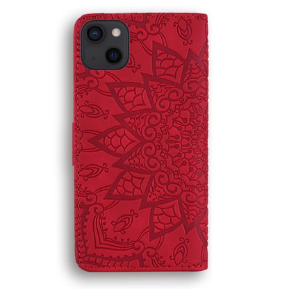 For iPhone 16 Pro Mandala Embossed Dual-Fold Calf Leather Phone Case(Red) - iPhone 16 Pro Cases by buy2fix | Online Shopping UK | buy2fix