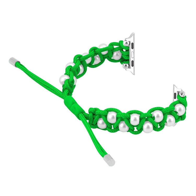 For Apple Watch Ultra 49mm Paracord Gypsophila Beads Drawstring Braided Watch Band(Green) - Watch Bands by buy2fix | Online Shopping UK | buy2fix