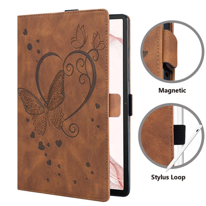 For Samsung Galaxy Tab S9 FE Love Butterfly Embossed Leather Tablet Case(Brown) - Other Galaxy Tab PC by buy2fix | Online Shopping UK | buy2fix