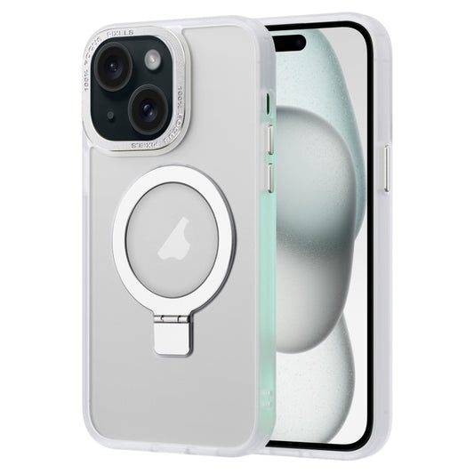 For iPhone 15 Skin Feel MagSafe Magnetic Holder Phone Case(Matte White) - iPhone 15 Cases by buy2fix | Online Shopping UK | buy2fix