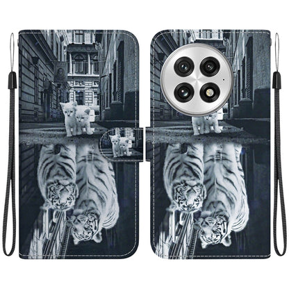 For OnePlus 13 Crystal Texture Colored Drawing Leather Phone Case(Cat Tiger Reflection) - OnePlus Cases by buy2fix | Online Shopping UK | buy2fix