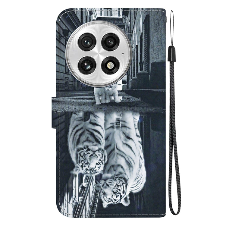 For OnePlus 13 Crystal Texture Colored Drawing Leather Phone Case(Cat Tiger Reflection) - OnePlus Cases by buy2fix | Online Shopping UK | buy2fix