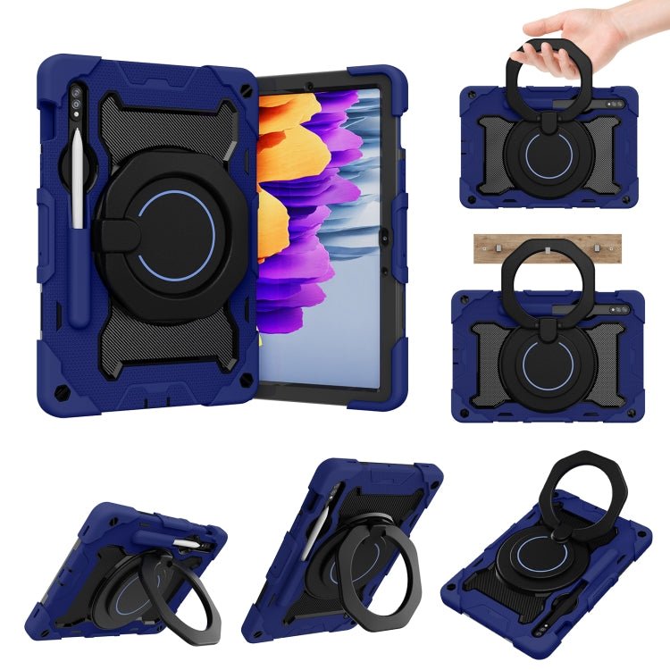 For Samsung Galaxy Tab S9 Armor Portable Rotating Ring Holder Silicone Tablet Case(Navy Blue) - Galaxy Tab S9 Cases by buy2fix | Online Shopping UK | buy2fix