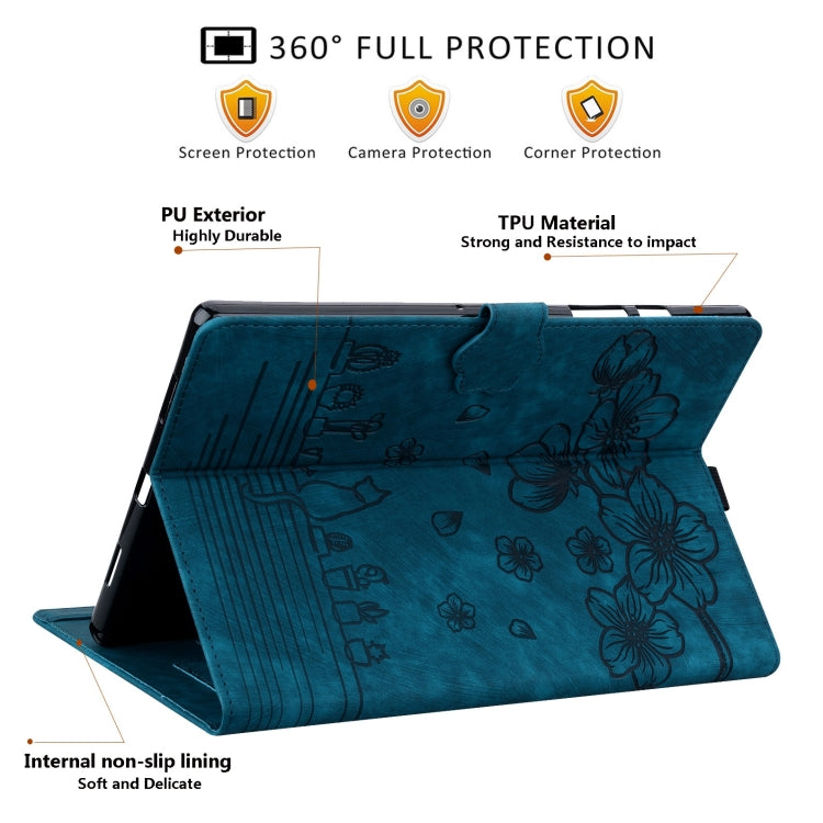 For Samsung Galaxy Tab S9 /S8 /S7 Cartoon Sakura Cat Embossed Smart Leather Tablet Case(Blue) - Galaxy Tab S9 Cases by buy2fix | Online Shopping UK | buy2fix