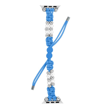 For Apple Watch Ultra 2 49mm Paracord Row Beads Drawstring Braided Watch Band(Blue) - Watch Bands by buy2fix | Online Shopping UK | buy2fix