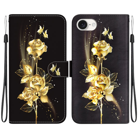 For iPhone SE 2024 Crystal Texture Colored Drawing Leather Phone Case(Gold Butterfly Rose) - More iPhone Cases by buy2fix | Online Shopping UK | buy2fix