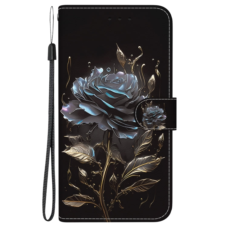 For iPhone 16 Crystal Texture Colored Drawing Leather Phone Case(Black Rose) - iPhone 16 Cases by buy2fix | Online Shopping UK | buy2fix