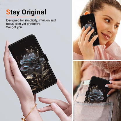 For iPhone 16 Plus Crystal Texture Colored Drawing Leather Phone Case(Black Rose) - iPhone 16 Plus Cases by buy2fix | Online Shopping UK | buy2fix