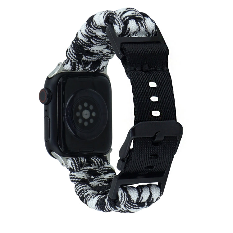 For Apple Watch Ultra 2 49mm Paracord Plain Braided Webbing Buckle Watch Band(Black White) - Watch Bands by buy2fix | Online Shopping UK | buy2fix