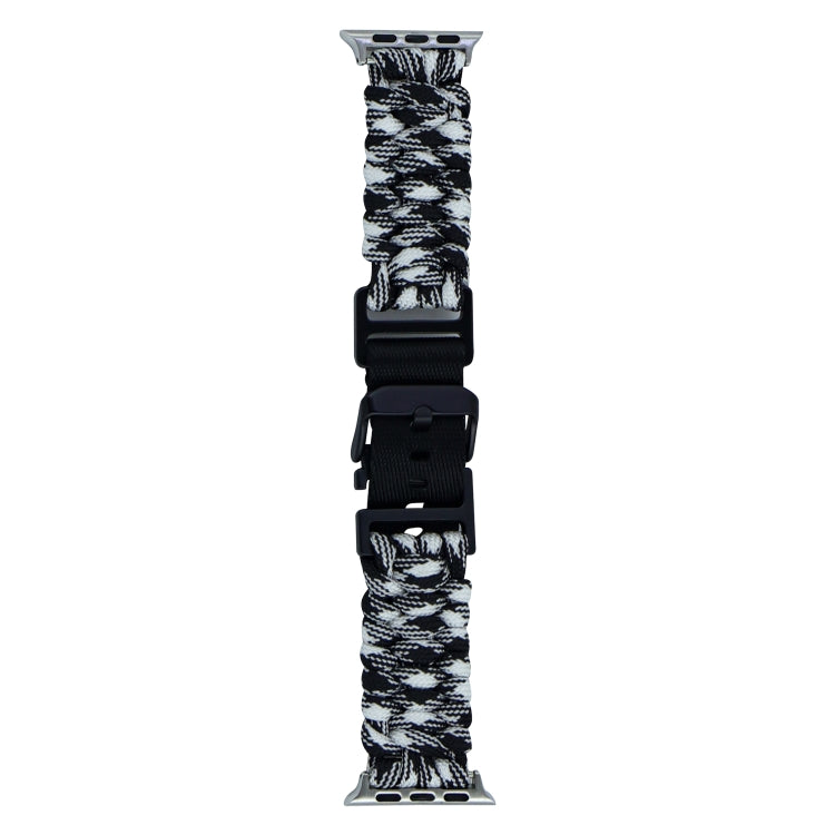 For Apple Watch Ultra 49mm Paracord Plain Braided Webbing Buckle Watch Band(Black White) - Watch Bands by buy2fix | Online Shopping UK | buy2fix