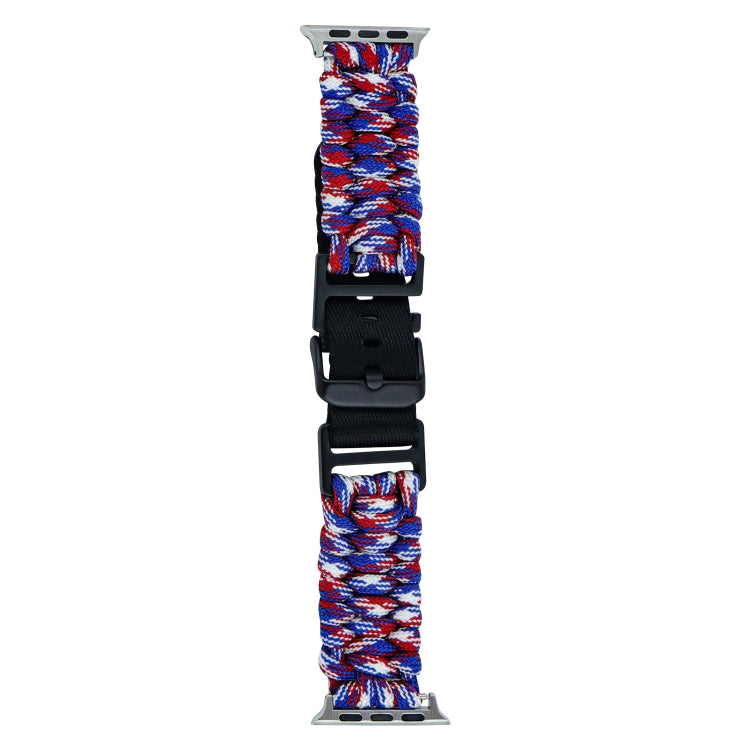 For Apple Watch Ultra 49mm Paracord Plain Braided Webbing Buckle Watch Band(Red White Blue) - Watch Bands by buy2fix | Online Shopping UK | buy2fix