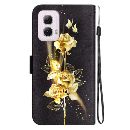 For Motorola Moto G Power 5G 2024 Crystal Texture Colored Drawing Leather Phone Case(Gold Butterfly Rose) - Motorola Cases by buy2fix | Online Shopping UK | buy2fix