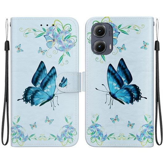 For Motorola Edge 2024 Crystal Texture Colored Drawing Leather Phone Case(Blue Pansies) - Motorola Cases by buy2fix | Online Shopping UK | buy2fix