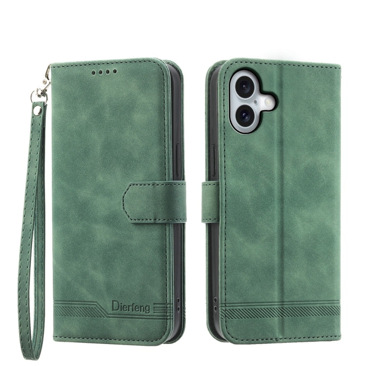 For iPhone 16 Plus Dierfeng Dream Line TPU + PU Leather Phone Case(Green) - iPhone 16 Plus Cases by buy2fix | Online Shopping UK | buy2fix