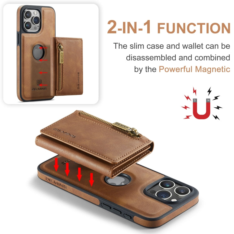 For iPhone 15 Pro DG.MING M5 Series Zip RFID Multi Card Detachable Leather Phone Case(Brown) - iPhone 15 Pro Cases by DG.MING | Online Shopping UK | buy2fix