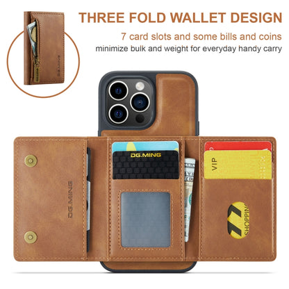 For iPhone 15 Pro DG.MING M5 Series Zip RFID Multi Card Detachable Leather Phone Case(Brown) - iPhone 15 Pro Cases by DG.MING | Online Shopping UK | buy2fix