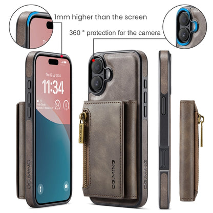 For iPhone 16 Plus DG.MING M5 Series Zip RFID Multi Card Detachable Leather Phone Case(Coffee) - iPhone 16 Plus Cases by DG.MING | Online Shopping UK | buy2fix