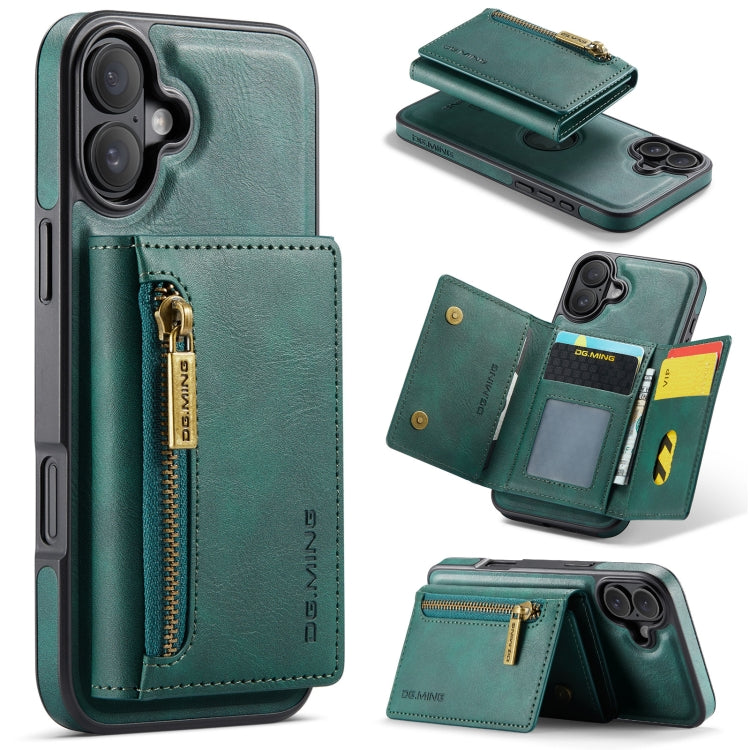 For iPhone 16 Plus DG.MING M5 Series Zip RFID Multi Card Detachable Leather Phone Case(Green) - iPhone 16 Plus Cases by DG.MING | Online Shopping UK | buy2fix