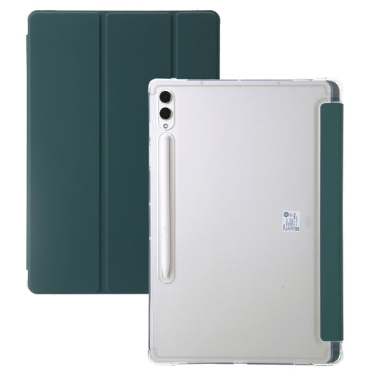 For Samsung Galaxy Tab S9 3-Fold Clear Acrylic Leather Tablet Case(Deep Green) - Galaxy Tab S9 Cases by buy2fix | Online Shopping UK | buy2fix