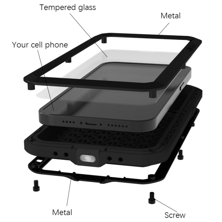 For iPhone 15 LOVE MEI Metal Shockproof Life Waterproof Dustproof Phone Case(Black) - iPhone 15 Cases by LOVE MEI | Online Shopping UK | buy2fix