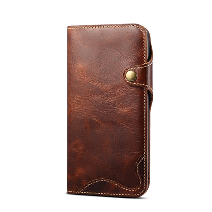 For iPhone 15 Pro Max Denior Oil Wax Cowhide Magnetic Button Genuine Leather Case(Brown) - iPhone 15 Pro Max Cases by Denior | Online Shopping UK | buy2fix