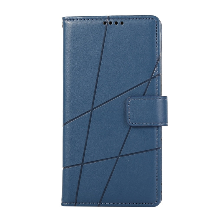 For iPhone 16 Pro Max PU Genuine Leather Texture Embossed Line Phone Case(Blue) - iPhone 16 Pro Max Cases by buy2fix | Online Shopping UK | buy2fix