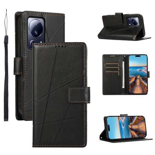 For Xiaomi 13 Lite PU Genuine Leather Texture Embossed Line Phone Case(Black) - 13 Lite Cases by buy2fix | Online Shopping UK | buy2fix