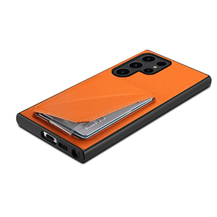 For Samsung Galaxy S23 Ultra 5G Denior Calf Texture Holder Electroplating Phone Case(Orange) - Galaxy S23 Ultra 5G Cases by Denior | Online Shopping UK | buy2fix