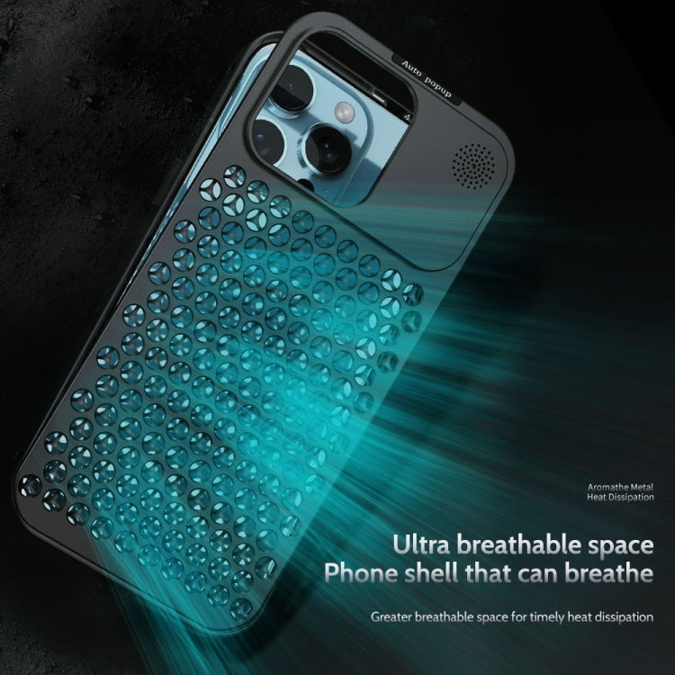 For iPhone 13 R-JUST RJ58 Aromatherapy Metal Cooling Phone Case(Black) - iPhone 13 Cases by R-JUST | Online Shopping UK | buy2fix