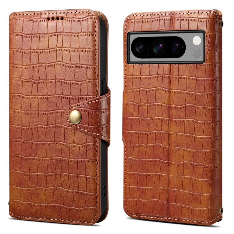 For Google Pixel 8 Pro Denior Crocodile Texture Oil Edge Leather Phone Case(Brown) - Google Cases by Denior | Online Shopping UK | buy2fix