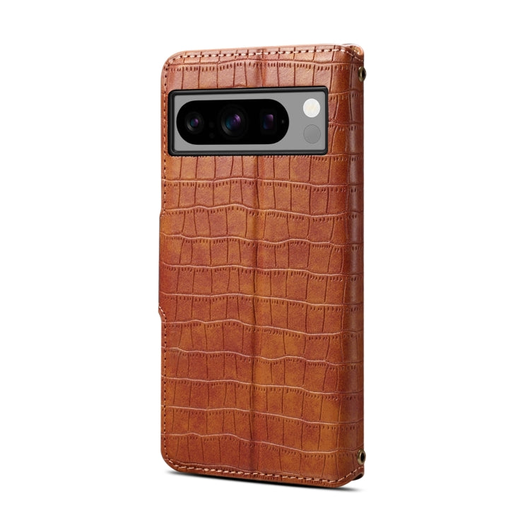 For Google Pixel 8 Pro Denior Crocodile Texture Oil Edge Leather Phone Case(Brown) - Google Cases by Denior | Online Shopping UK | buy2fix