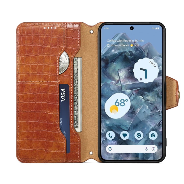 For Google Pixel 8 Pro Denior Crocodile Texture Oil Edge Leather Phone Case(Brown) - Google Cases by Denior | Online Shopping UK | buy2fix