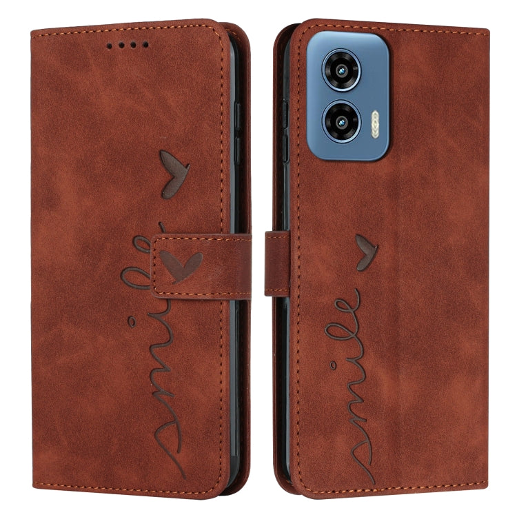 For Motorola Moto G Play 5G 2024 / G 5G 2024 Skin Feel Heart Embossed Leather Phone Case with Long Lanyard(Brown) - Motorola Cases by buy2fix | Online Shopping UK | buy2fix