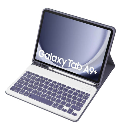 For Samsung Galaxy Tab A9+ X210/X215/X215 A09B Candy Color TPU Bluetooth Keyboard Leather Tablet Case with Pen Holder(Purple) - Samsung Keyboard by buy2fix | Online Shopping UK | buy2fix