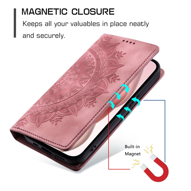 For iPhone 16 Plus Totem Embossed Magnetic Leather Phone Case(Rose Gold) - iPhone 16 Plus Cases by buy2fix | Online Shopping UK | buy2fix