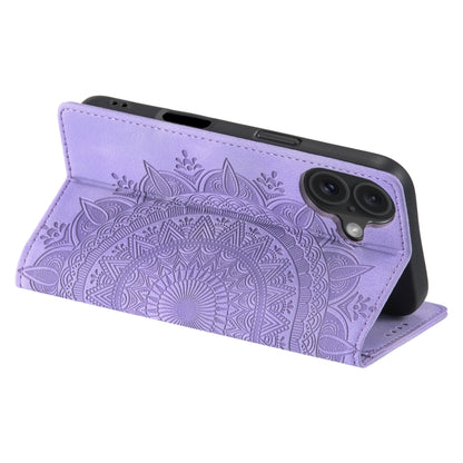 For iPhone 16 Totem Embossed Magnetic Leather Phone Case(Purple) - iPhone 16 Cases by buy2fix | Online Shopping UK | buy2fix