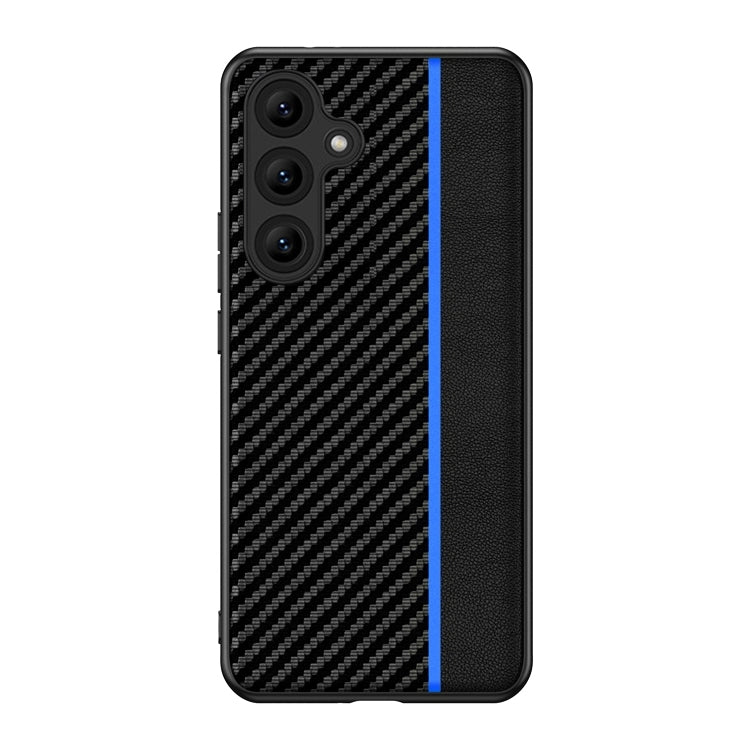 For Samsung Galaxy S25 5G Ultra-thin Carbon Fiber Texture Splicing Phone Case(Blue) - Galaxy S25 5G Cases by buy2fix | Online Shopping UK | buy2fix