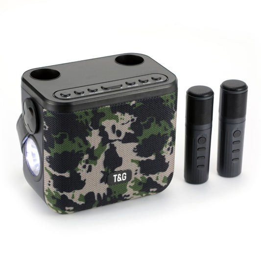 T&G TG545DK Home Handheld Dual-microphone KTV Wireless Bluetooth Speaker with Flashlight(Camouflage) - Desktop Speaker by T&G | Online Shopping UK | buy2fix