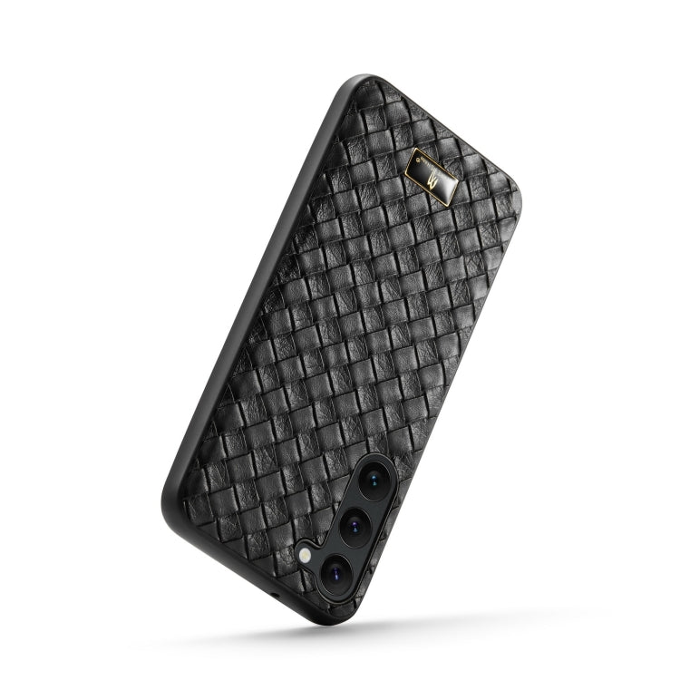 For Samsung Galaxy S24 5G Fierre Shann Leather Texture Phone Back Cover Case(Woven Black) - Galaxy S24 5G Cases by FIERRE SHANN | Online Shopping UK | buy2fix