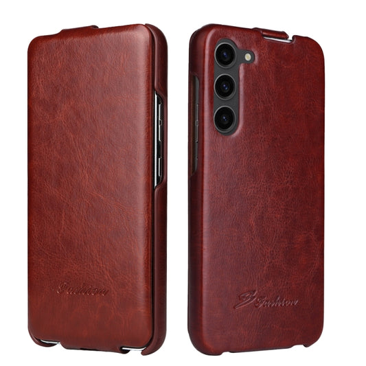 For Samsung Galaxy S24+ 5G Fierre Shann 64 Texture Vertical Flip PU Leather Phone Case(Brown) - Galaxy S24+ 5G Cases by FIERRE SHANN | Online Shopping UK | buy2fix