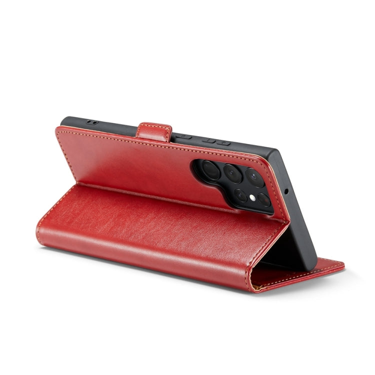 For Samsung Galaxy S24 Ultra 5G Fierre Shann PU Genuine Leather Texture Phone Case(Red) - Galaxy S24 Ultra 5G Cases by FIERRE SHANN | Online Shopping UK | buy2fix