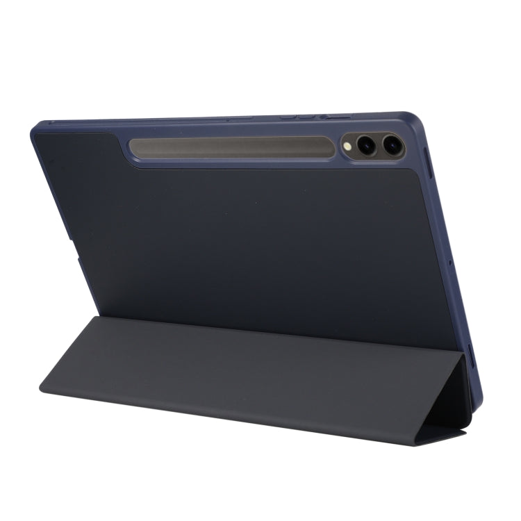 For Samsung Galaxy Tab S9 FE+ 3-Fold Pure Color TPU Leather Tablet Case with Pen Slot(Dark Blue) - Galaxy Tab S9 FE+ by buy2fix | Online Shopping UK | buy2fix