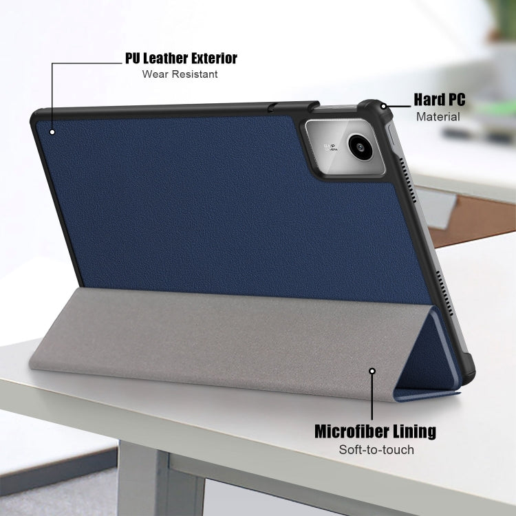 For Lenovo Tab M11/ Xiaoxin Pad 11 2024 Custer Pure Color 3-folding Leather Smart Tablet Case(Dark Blue) - Lenovo by buy2fix | Online Shopping UK | buy2fix